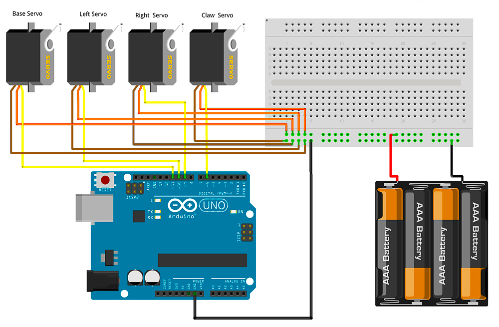 MeArm Arduino Servo Motor Wire Schematic