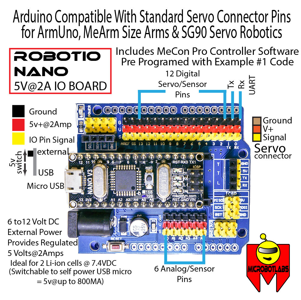 Robotio Nano Blue Arduino Compatible Pin-Out Diagram