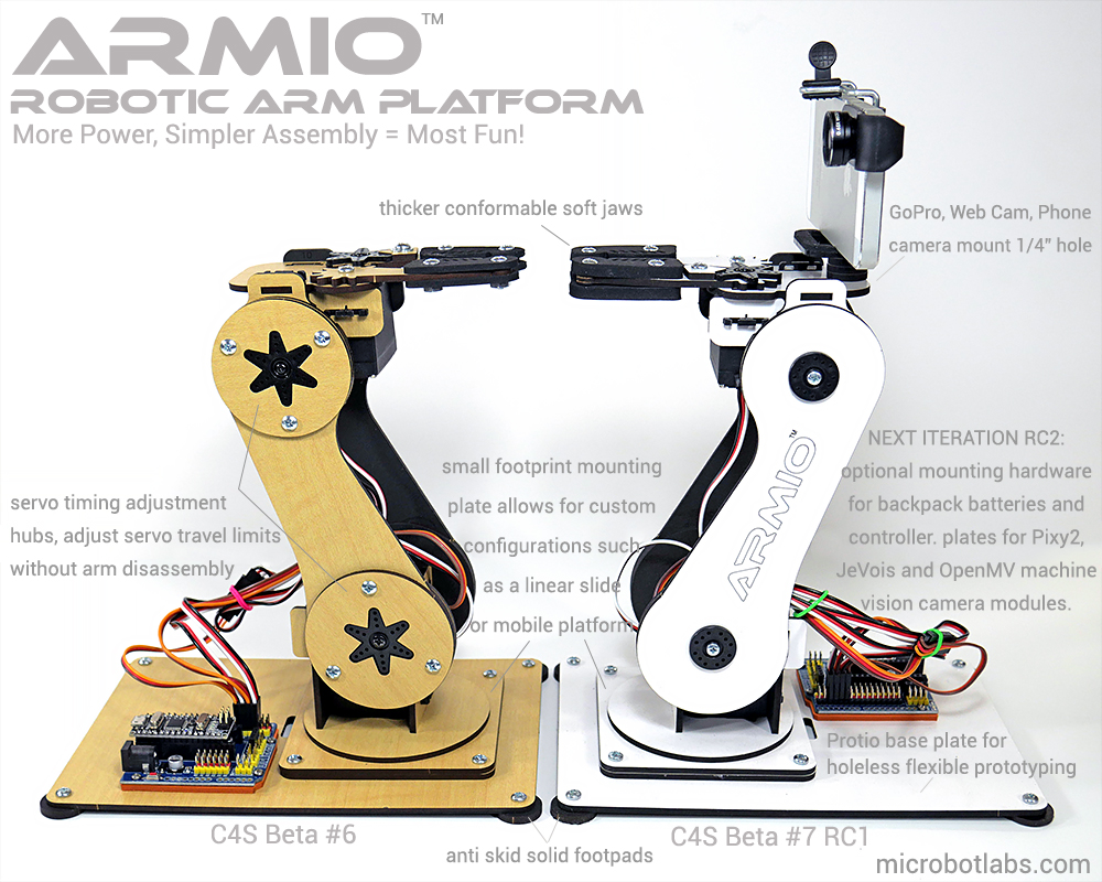 Armio Programable Robotic Arm CS4 Kit Prototypes RC1 Features Chart